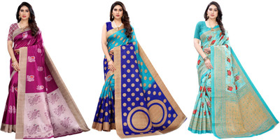 YASHIKA Printed Kanjivaram Art Silk Saree(Pack of 3, Multicolor)
