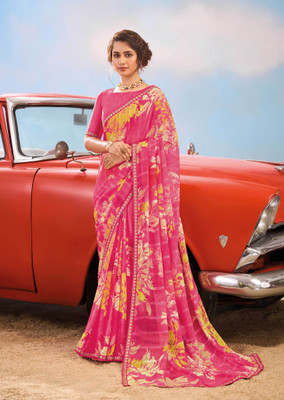 Laxmipati sarees Printed Daily Wear Chiffon Saree(Pink)