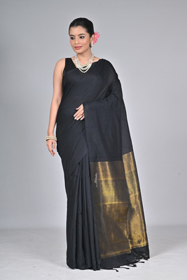 Mondal saree center Self Design Handloom Pure Cotton Saree(Black)