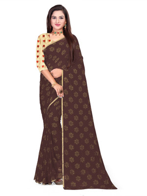 RHEY Printed Bollywood Chiffon Saree(Brown)