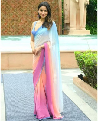 Bharodiya Enterprises Printed Bollywood Georgette Saree(Multicolor)
