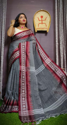 ADbutiq Self Design Handloom Handloom Cotton Blend Saree(Grey)