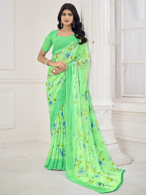 Divastri Floral Print, Geometric Print, Digital Print, Printed Bollywood Chiffon Saree(Green)