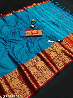 Juhi Collection Self Design Daily Wear Cotton Blend Saree(Light Blue)