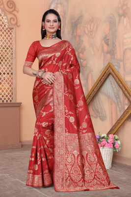 RUCHAA FASHION Woven, Self Design Banarasi Silk Blend Saree(Maroon)