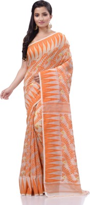 TANTLOOM Woven Jamdani Handloom Pure Cotton Saree(Orange)