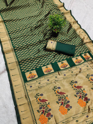 TARTAM Printed Banarasi Jacquard Saree(Green)