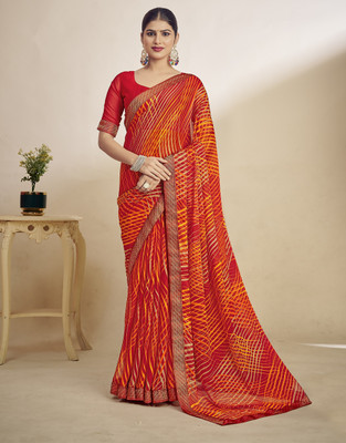 Tasrika Floral Print, Geometric Print, Digital Print, Printed Bollywood Chiffon Saree(Orange)
