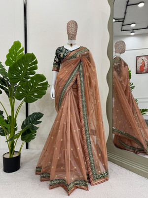 Apnisha Embroidered Bollywood Net Saree(Multicolor)