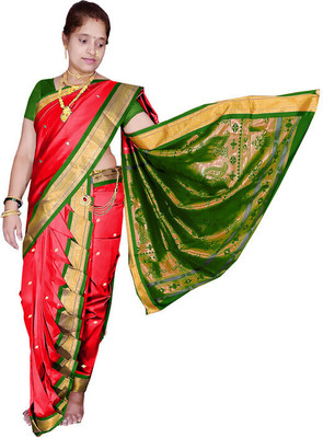 HouseOfCommon Woven Paithani Art Silk Saree(Red)