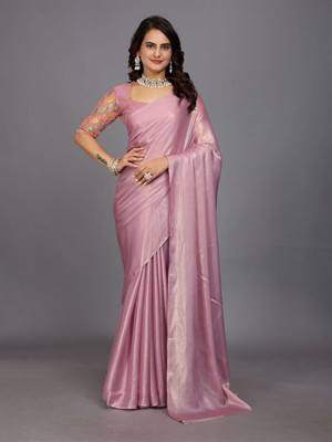 Infyshopy Embroidered, Self Design, Solid/Plain, Dyed Bollywood Georgette, Net Saree(Purple)