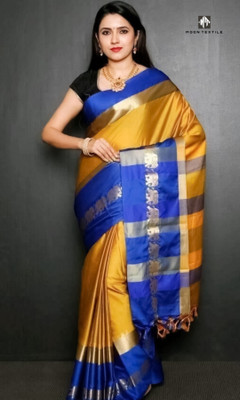 MoonTextile Temple Border Assam Silk Cotton Silk Saree(Multicolor)