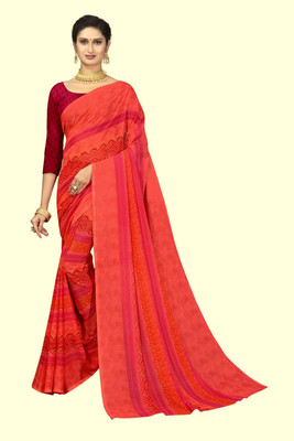 RUNAYA NX Printed Daily Wear Georgette Saree(Red)