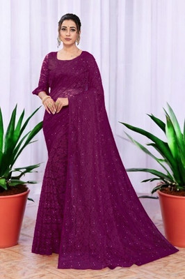 Nexafashion Self Design Bollywood Net Saree(Purple)