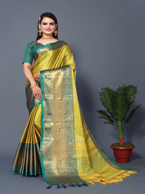SATVASHIV Self Design Banarasi Pure Silk Saree(Dark Green)