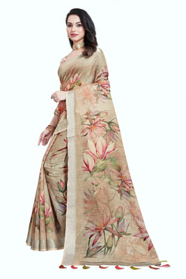 J6 Designers Floral Print Bollywood Cotton Blend Saree(Multicolor)