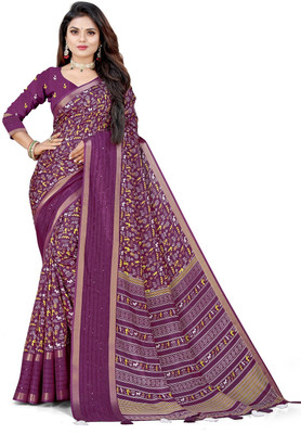 Pemal Printed Bollywood Silk Blend Saree(Dark Blue)