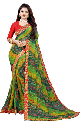 LAKHADATARI PRINTS Printed Leheria Georgette Saree(Green)