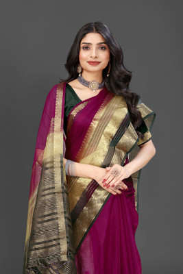 Aarunika LGF Solid/Plain Bollywood Organza Saree(Magenta)
