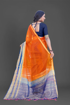 Aarunika MNT Solid/Plain Bollywood Organza Saree(Orange)
