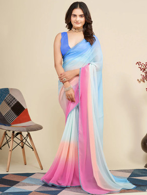 Qyra Digital Print Leheria Georgette Saree(Multicolor)