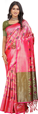 NAKSHCRETION Woven Banarasi Jacquard Saree(Pink)