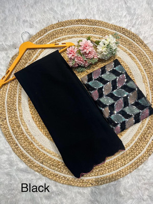 GEETABA FASHION Solid/Plain Bollywood Georgette Saree(Black)
