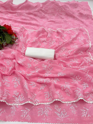 Parmila Fashion Floral Print Bhagalpuri Chiffon Saree(Pink)