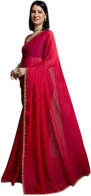 Dhimahi Solid/Plain Bollywood Chiffon Saree(Red)