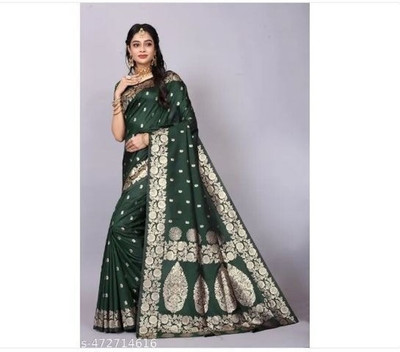 KASHTBHANJAN ETHNICWEAR Printed Banarasi Satin Saree(Grey)