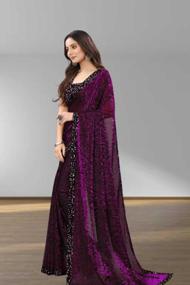 Janvi Boutique Self Design Bollywood Net Saree(Purple)