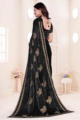 RIDDHISIDDHI NX Embroidered Bollywood Silk Blend Saree(Black)