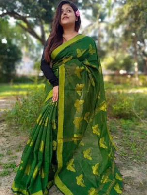 suman collection Embellished Daily Wear Silk Blend Saree(Green)