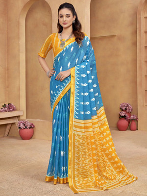 all about you Woven Daily Wear Silk Blend Saree(Blue)