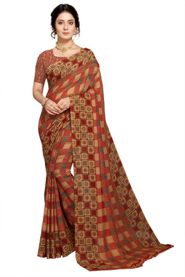 Kanooda Prints Printed Daily Wear Georgette Saree(Brown)