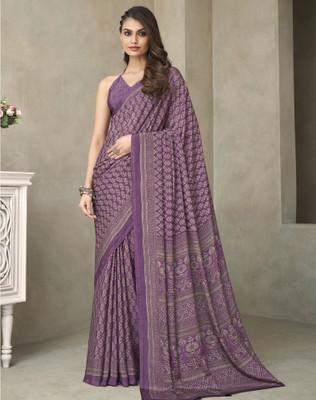 Tasrika Printed Daily Wear Silk Blend, Crepe Saree(Purple)