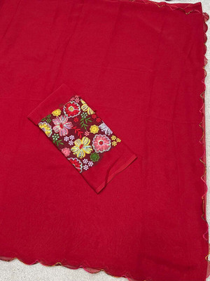 RK Creation Floral Print Handloom Georgette Saree(Red)