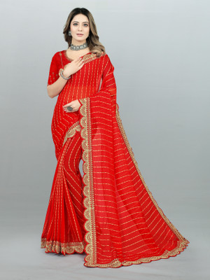 MAN PRIYA TRENDZ Self Design Bollywood Georgette Saree(Red)