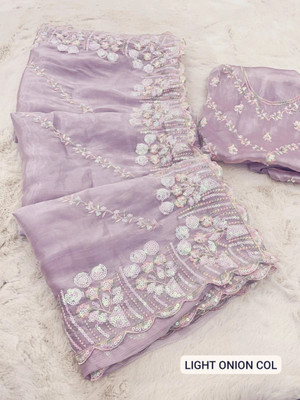 Moon Queen Embroidered Bollywood Organza Saree(Pink)