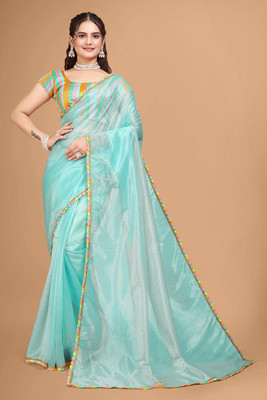 RE Renny Enterprise Embellished Bollywood Net Saree(Light Blue)