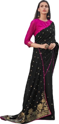 RAJESHWAR FASHION Woven, Embellished Banarasi Pure Cotton, Jacquard Saree(Black)