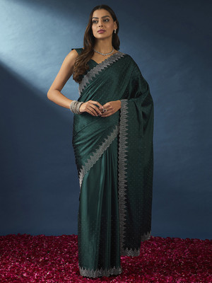 Tasrika Embellished Bollywood Satin Saree(Blue)