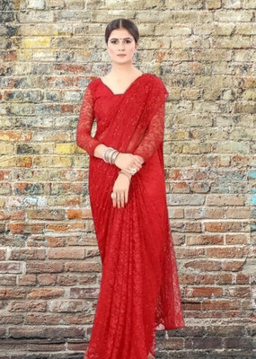 Nexafashion Solid/Plain Bollywood Net Saree(Red)