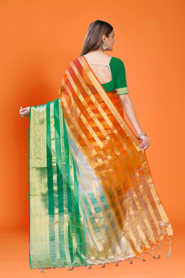 Aarunika SBT Solid/Plain Bollywood Organza Saree(Orange)