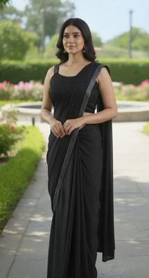 ARUN SAREES Solid/Plain, Self Design Pre Draped Saree Lycra Saree(Black)