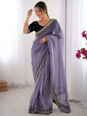 Sareemall Embellished, Solid/Plain Bollywood Net Saree(Purple)