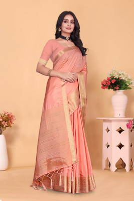 Aarunika MT Solid/Plain, Woven Bollywood Pure Silk Saree(Cream, Blue)