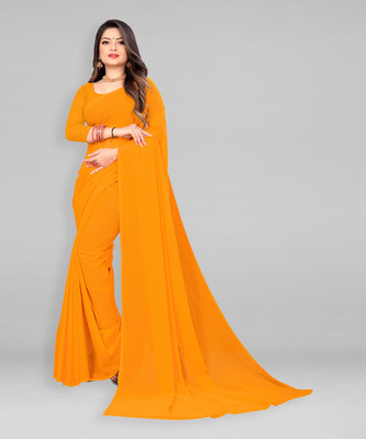 kashvi sarees Solid/Plain Bollywood Georgette Saree(Yellow)