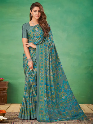 The Fashion Attire Embellished Bollywood Crepe Saree(Green)