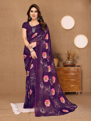Moda Rapido Printed, Self Design Daily Wear Georgette Saree(Purple)